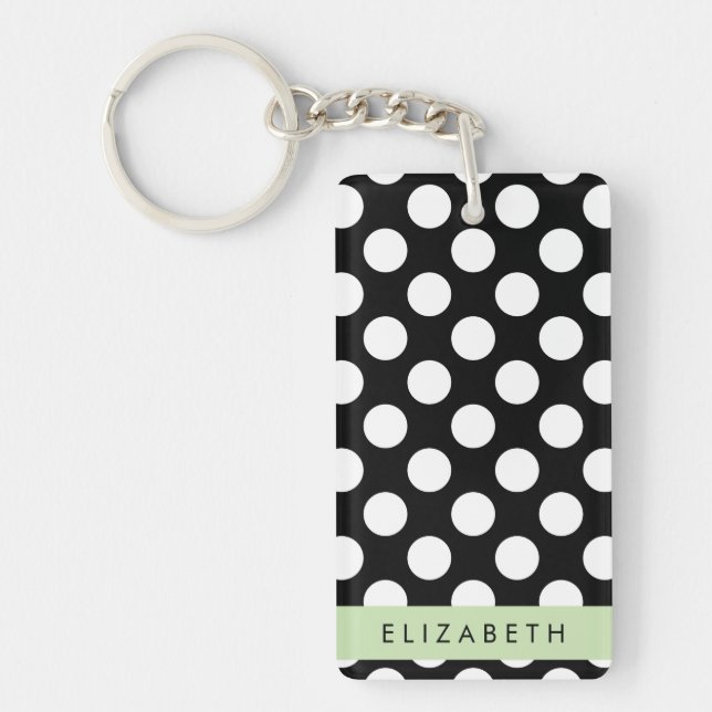 Black and White Polka Dots, Dotted, Your Name Keychain (Front)