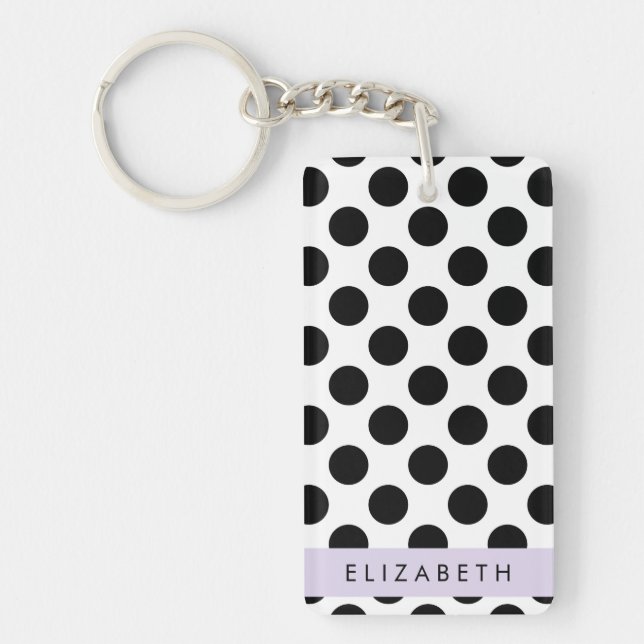 Black and White Polka Dots, Dotted, Your Name Keychain (Front)