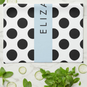 Black and White Polka Dots, Dotted, Your Name Kitchen Towel