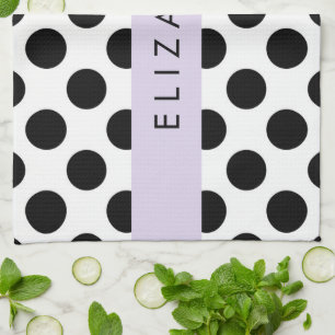 Black and White Polka Dots, Dotted, Your Name Kitchen Towel