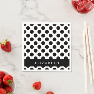 Black and White Polka Dots, Dotted, Your Name Napkin