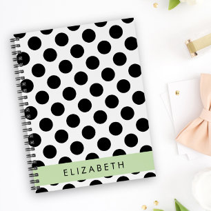 Black and White Polka Dots, Dotted, Your Name Notebook