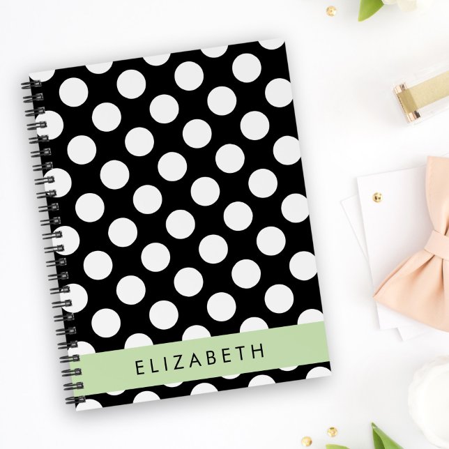 Black and White Polka Dots, Dotted, Your Name Notebook (Creator Uploaded)