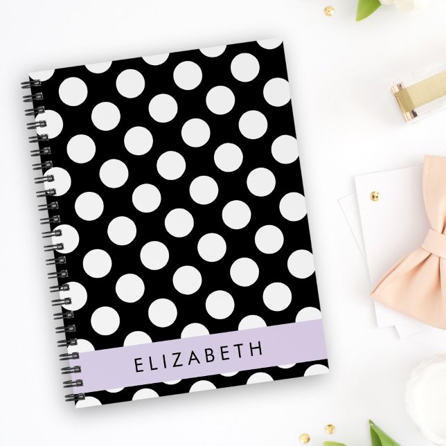 Black and White Polka Dots, Dotted, Your Name Notebook (Creator Uploaded)