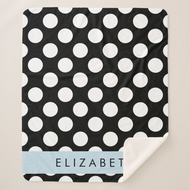 Black and White Polka Dots, Dotted, Your Name Sherpa Blanket (Front)