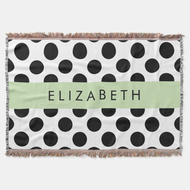 Black and White Polka Dots, Dotted, Your Name Throw Blanket (Front)