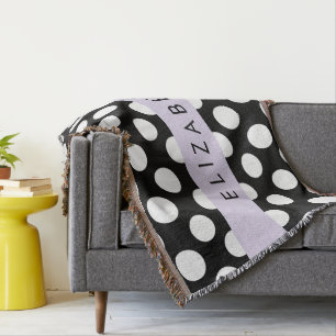 Black and White Polka Dots, Dotted, Your Name Throw Blanket