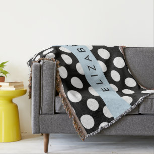 Black and White Polka Dots, Dotted, Your Name Throw Blanket