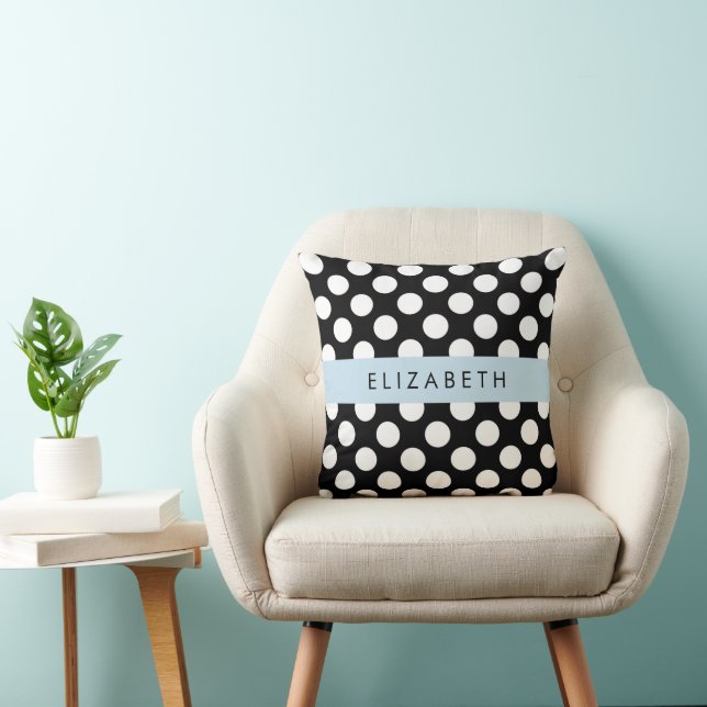 Black and White Polka Dots, Dotted, Your Name Throw Pillow (Chair)