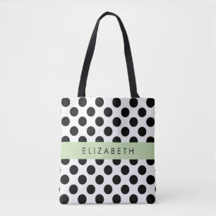 Black and White Polka Dots, Dotted, Your Name Tote Bag