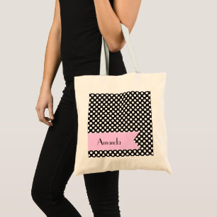 Black and White Polka Dots, Dotted, Your Name Tote Bag