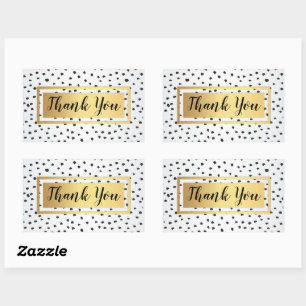 Black and white polka dots, gold frame Thank You Sticker