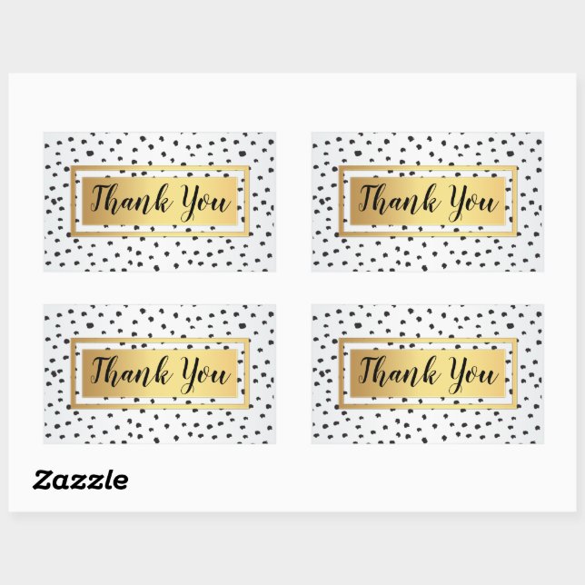 Black and white polka dots, gold frame Thank You Sticker (Sheet)