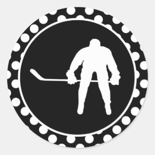 Black and White Polka Dots; Hockey Classic Round Sticker