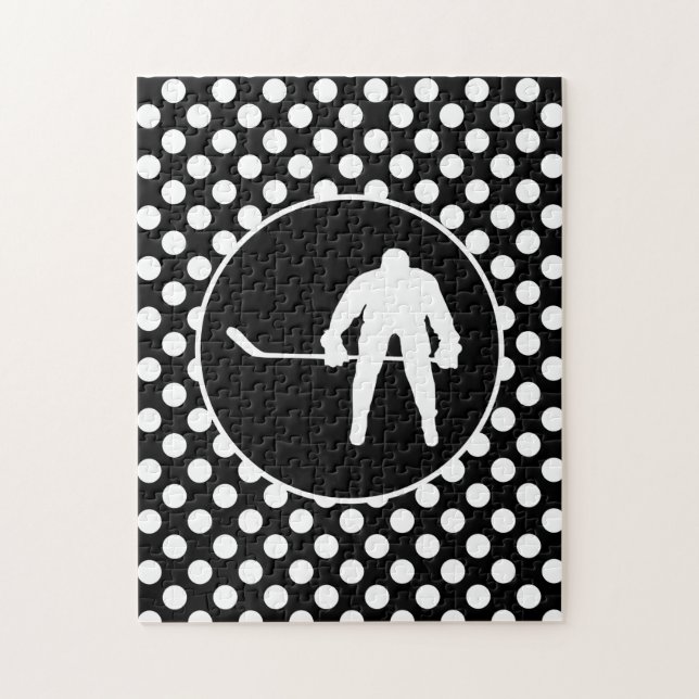 Black and White Polka Dots; Hockey Jigsaw Puzzle (Vertical)