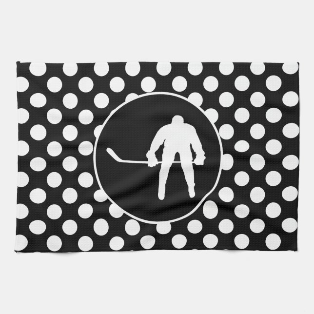 Black and White Polka Dots; Hockey Kitchen Towel (Horizontal)