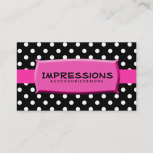 Black and White Polka Dots Hot Pink Name Plate Business Card