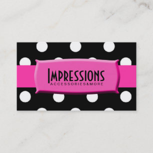 Black and White Polka Dots Hot Pink Name Plate Business Card