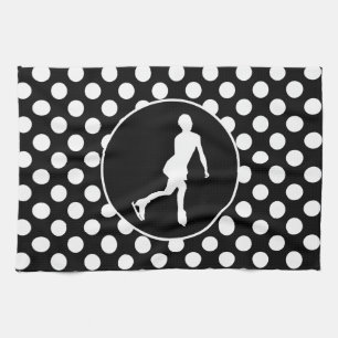 Black and White Polka Dots; Ice Figure Skating Kitchen Towel