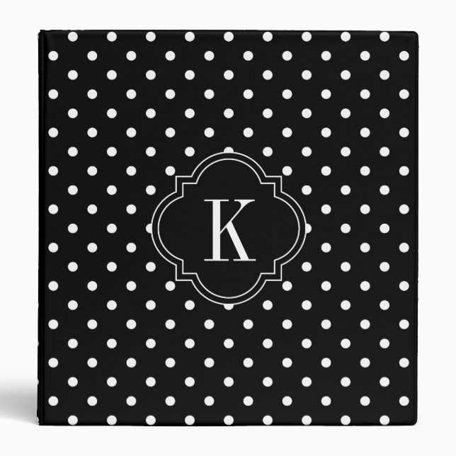 Black and White Polka Dots Monogram Binder (Front)