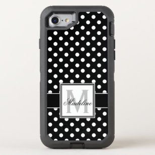 Black and White Polka Dots Monogrammed OtterBox Defender iPhone 8/7 Case