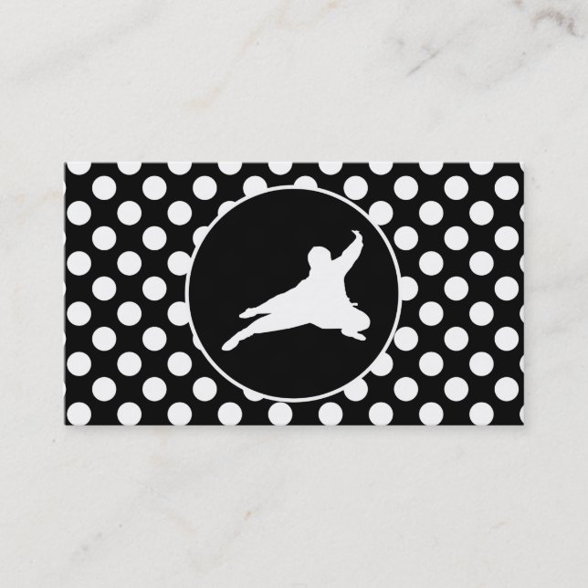 Black and White Polka Dots; Ninja Business Card (Front)