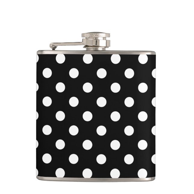 Black and White Polka Dots Pattern Hip Flask (Front)