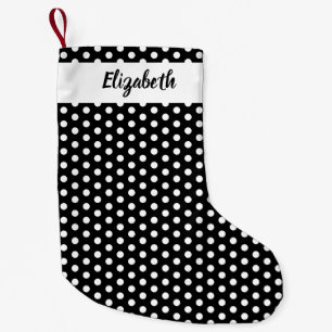 Black and White Polka Dots Personalized Custom  Small Christmas Stocking