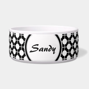 Black and White Polka Dots Personalized Pet Bowl