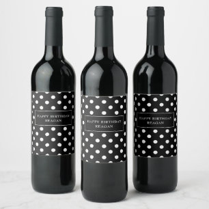 Black and white polka dots personalized wine label