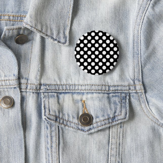 Black and White Polka Dots, Polka Dot Pattern 2 Inch Round Button (In Situ)