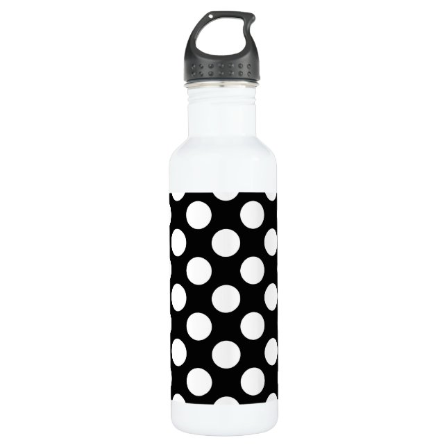 Black and White Polka Dots, Polka Dot Pattern 710 Ml Water Bottle (Front)