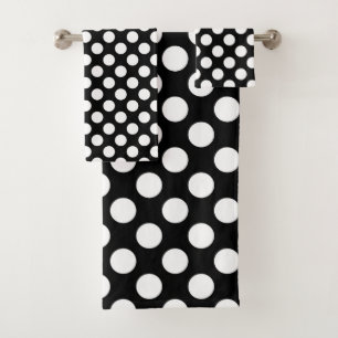 Black and White Polka Dots, Polka Dot Pattern Bath Towel Set