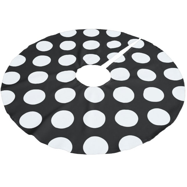 Black and White Polka Dots, Polka Dot Pattern Brushed Polyester Tree Skirt (Angled)