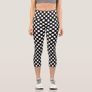 Black and White Polka Dots, Polka Dot Pattern Capri Leggings