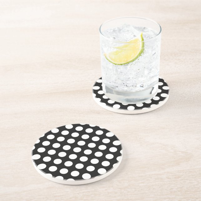 Black and White Polka Dots, Polka Dot Pattern Coaster (Side)