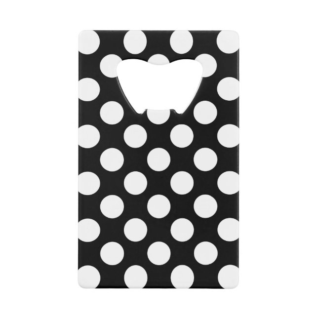 Black and White Polka Dots, Polka Dot Pattern Credit Card Bottle Opener (Front)