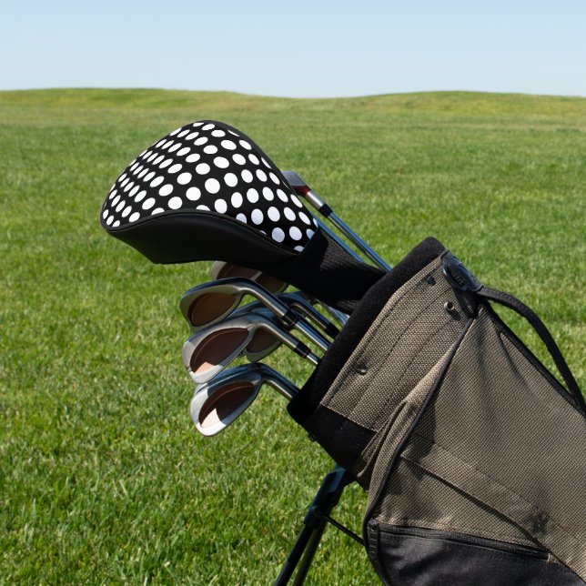 Black and White Polka Dots, Polka Dot Pattern Golf Head Cover (In Situ)