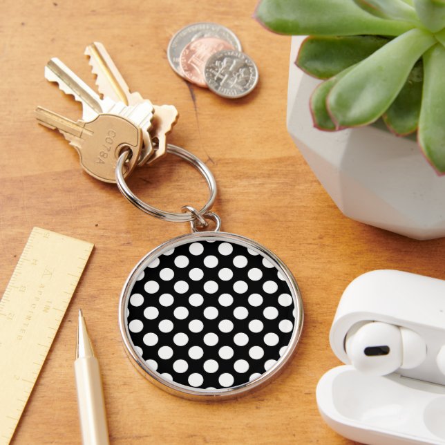 Black and White Polka Dots, Polka Dot Pattern Keychain (Desk)