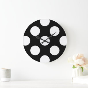 Black and White Polka Dots, Polka Dot Pattern Large Clock