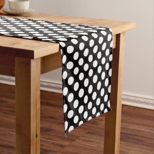 Black and White Polka Dots, Polka Dot Pattern Medium Table Runner