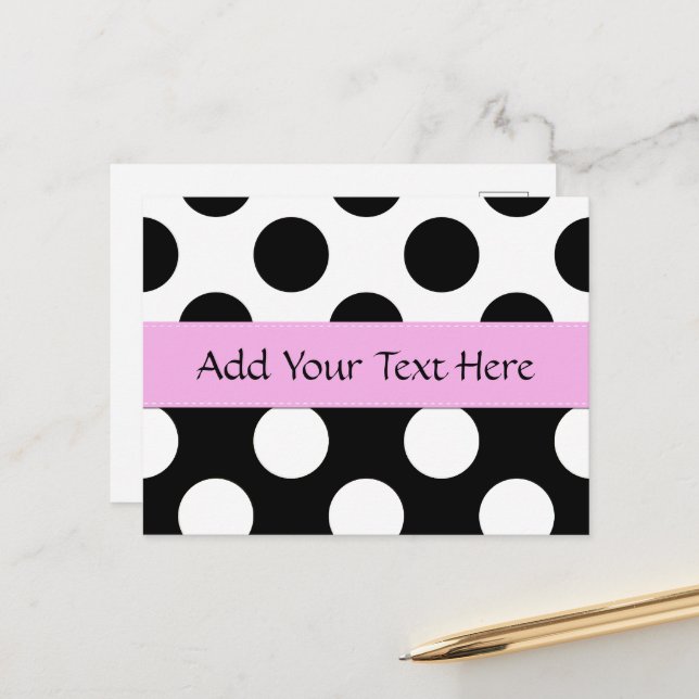 Black and White Polka Dots, Polka Dot Pattern Postcard (Front/Back In Situ)