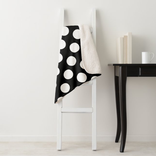 Black and White Polka Dots, Polka Dot Pattern Sherpa Blanket (In Situ)