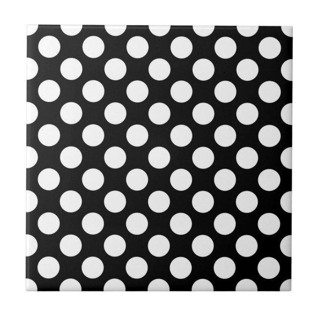 Black and White Polka Dots, Polka Dot Pattern Tile (Front)