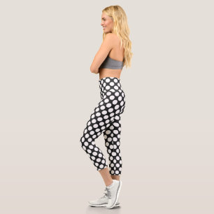 Black and White Polka Dots Retro Modern Abstract Capri Leggings