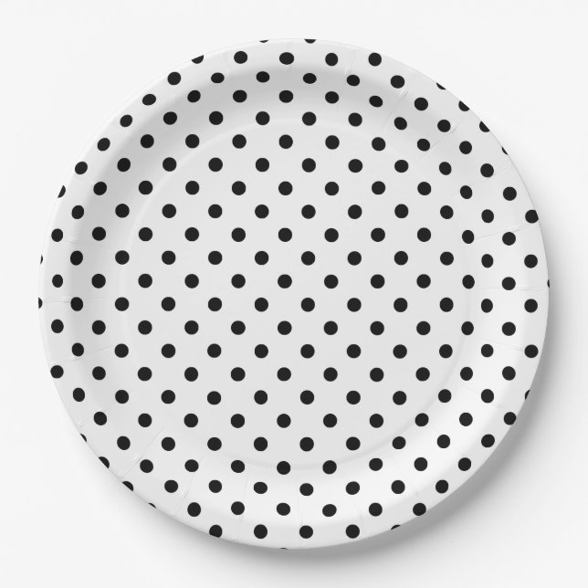 Black and White Polka dots Retro pattern  Paper Plate (Front)