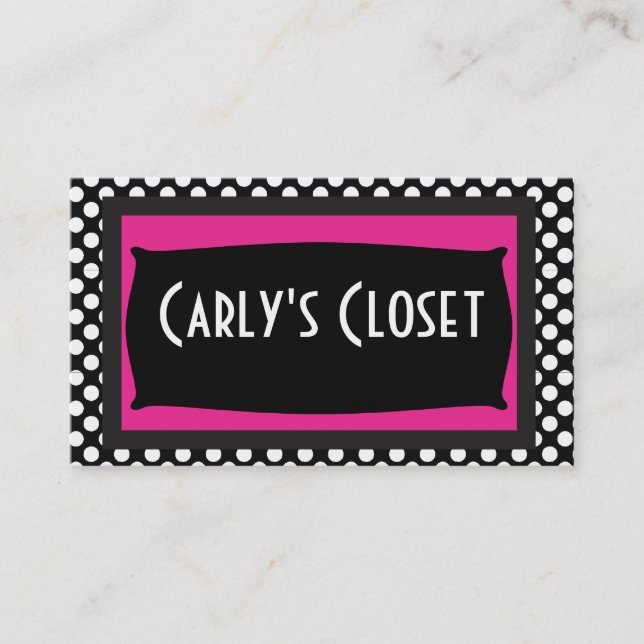 Black and White Polka Dots w/ Designer Name Plate Business Card (Front)