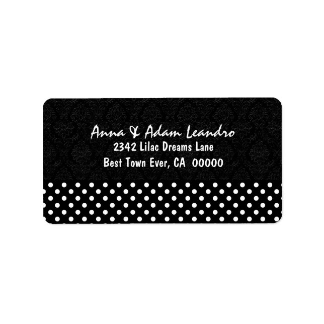 Black and White Polka Dots Wedding E304D Label (Front)