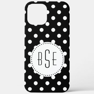 Black and white polka dots with monogram iPhone 12 pro max case