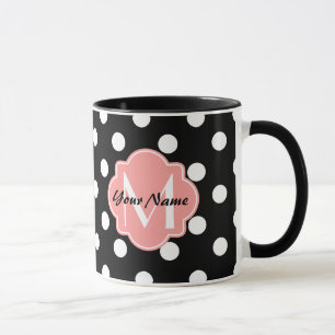 Black and White Polka Dots with Pink Monogram Mug